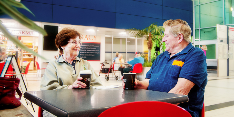 Older couple having coffee at RBWH